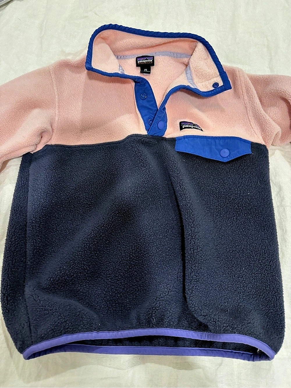 Patagonia Kids' Lightweight Synchilla Snap-T Pullover Pink & Black Blue xs 5-6